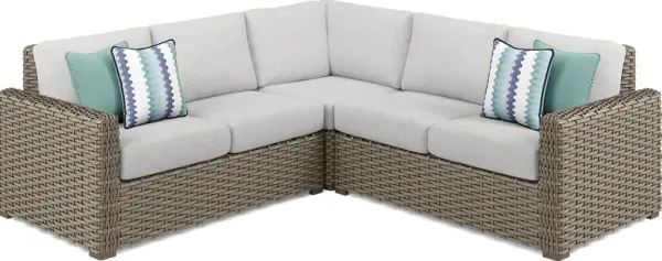 Siesta Key Driftwood 3 Pc Outdoor Sectional with Dove Cushions