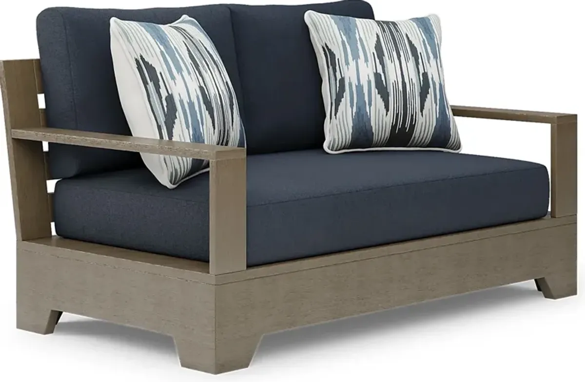 Lake Tahoe Gray Outdoor Loveseat with Indigo Cushions