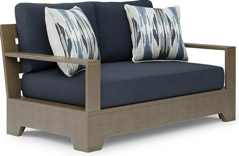 Lake Tahoe Gray Outdoor Loveseat with Indigo Cushions