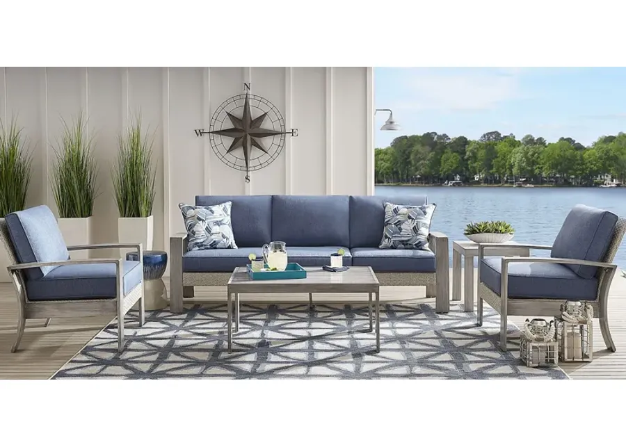 Sun Valley Light Gray 4 Pc Outdoor Seating Set with Blue Cushions