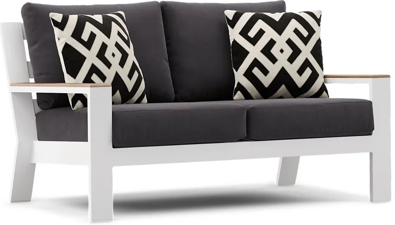 Solana White Outdoor Loveseat with Charcoal Cushions