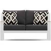 Solana White Outdoor Loveseat with Charcoal Cushions