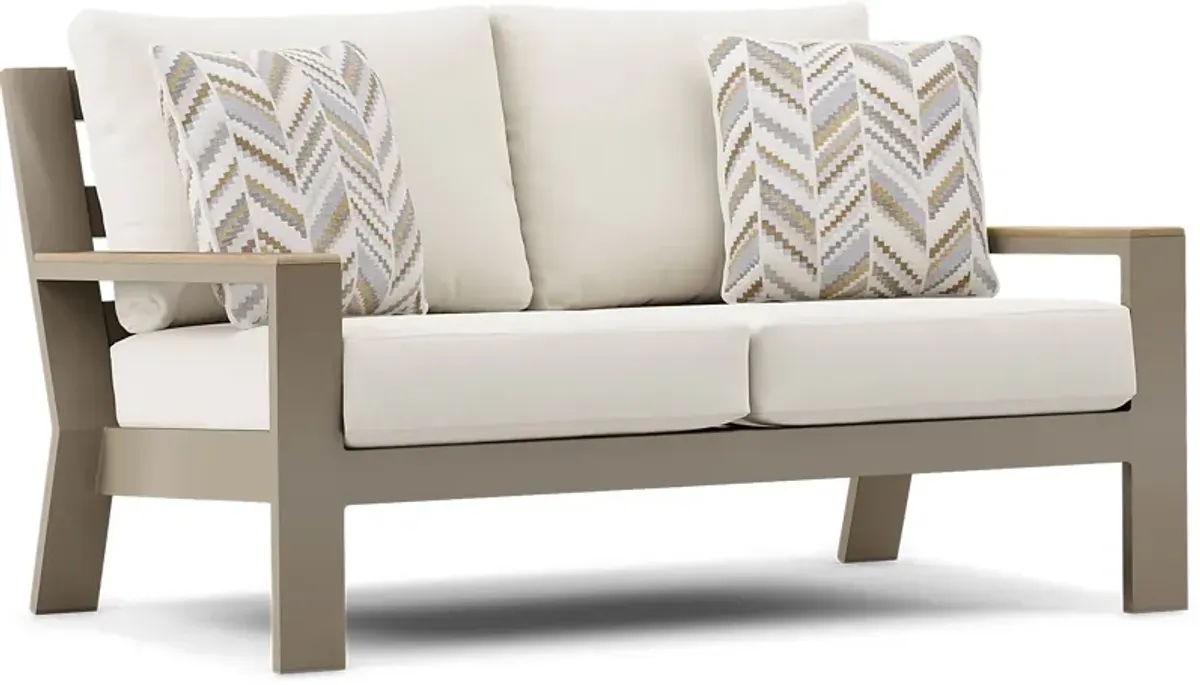 Solana Taupe Outdoor Loveseat with Natural Cushions