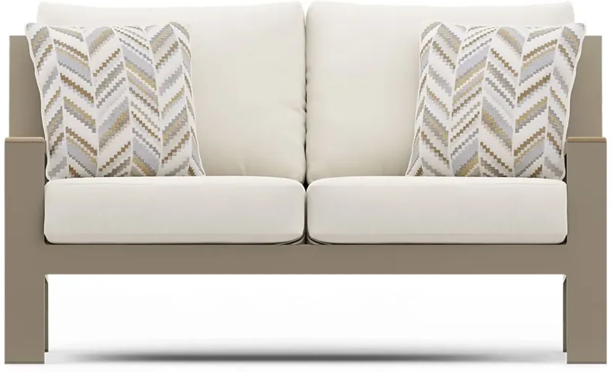 Solana Taupe Outdoor Loveseat with Natural Cushions