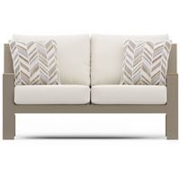 Solana Taupe Outdoor Loveseat with Natural Cushions