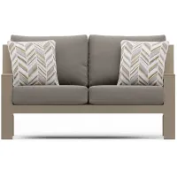 Solana Taupe Outdoor Loveseat with Mushroom Cushions