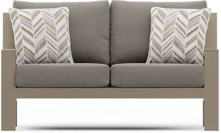 Solana Taupe Outdoor Loveseat with Mushroom Cushions