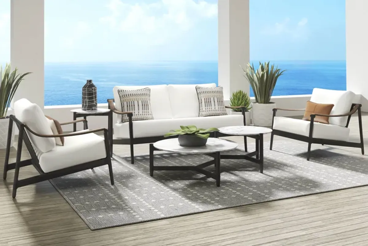 Harlowe Black 5 Pc Outdoor Loveseat Seating Set with White Cushions
