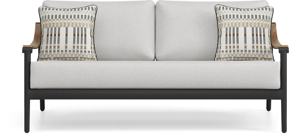 Harlowe Black 5 Pc Outdoor Loveseat Seating Set with Dove Cushions