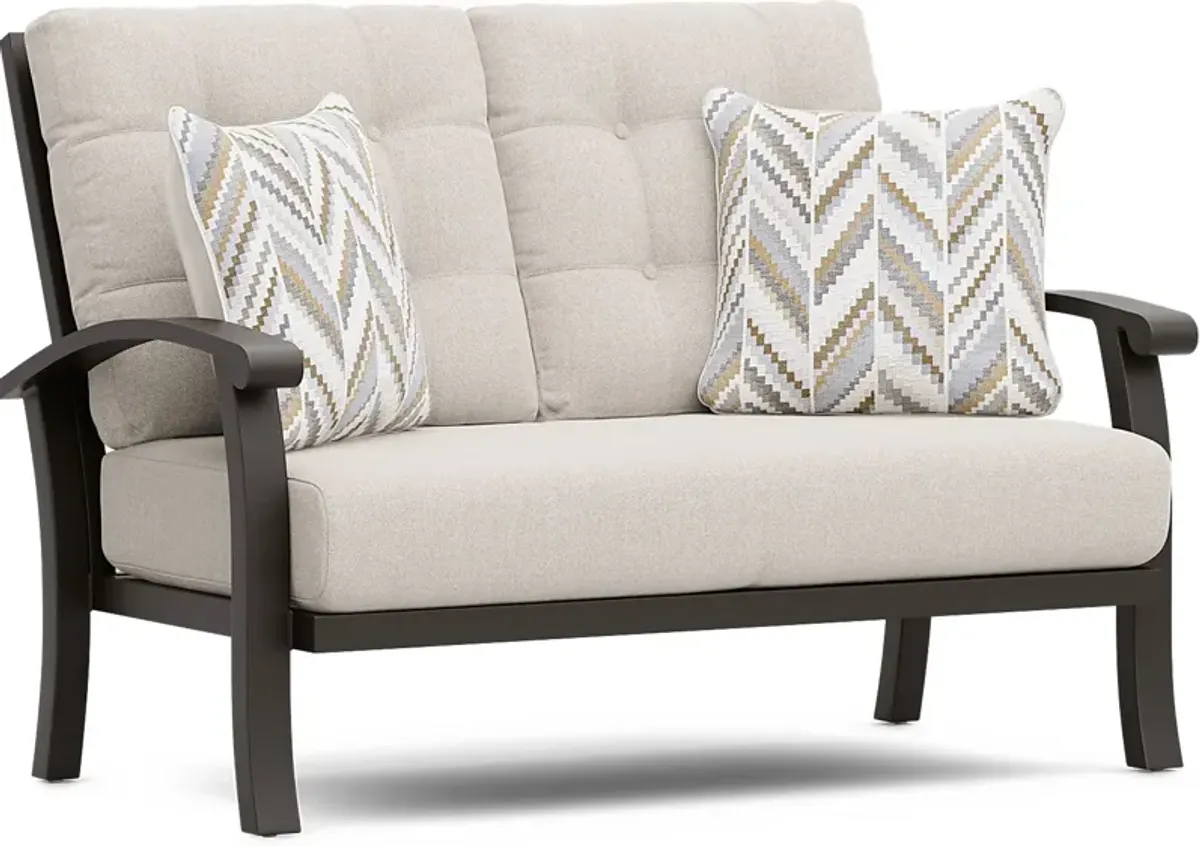 Lake Breeze Aged Bronze Outdoor Loveseat with Desert Cushions