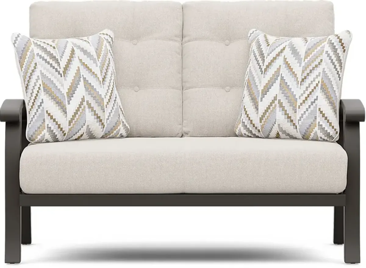 Lake Breeze Aged Bronze Outdoor Loveseat with Desert Cushions