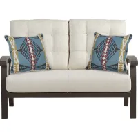 Lake Breeze Aged Bronze Outdoor Loveseat With Parchment Cushions