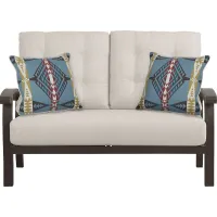 Lake Breeze Aged Bronze Outdoor Loveseat with Wren Cushions