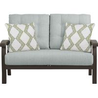 Lake Breeze Aged Bronze Outdoor Loveseat With Seafoam Cushions