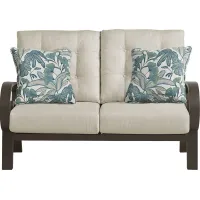 Bermuda Bay Aged Bronze Outdoor Loveseat with Parchment Cushions