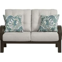 Bermuda Bay Aged Bronze Outdoor Loveseat with Rollo Linen Cushions