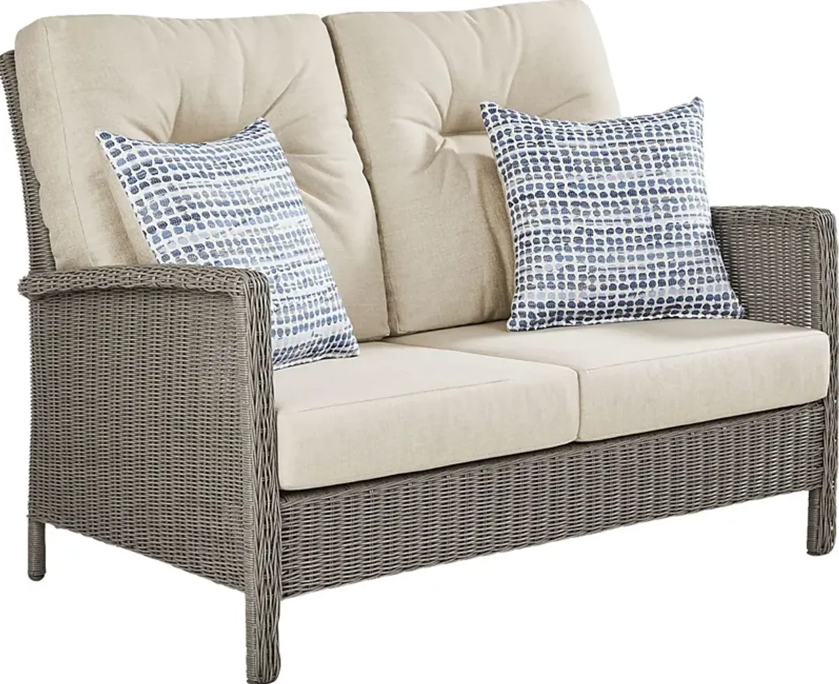 Forest Hills Gray Outdoor Loveseat with Beige Cushions