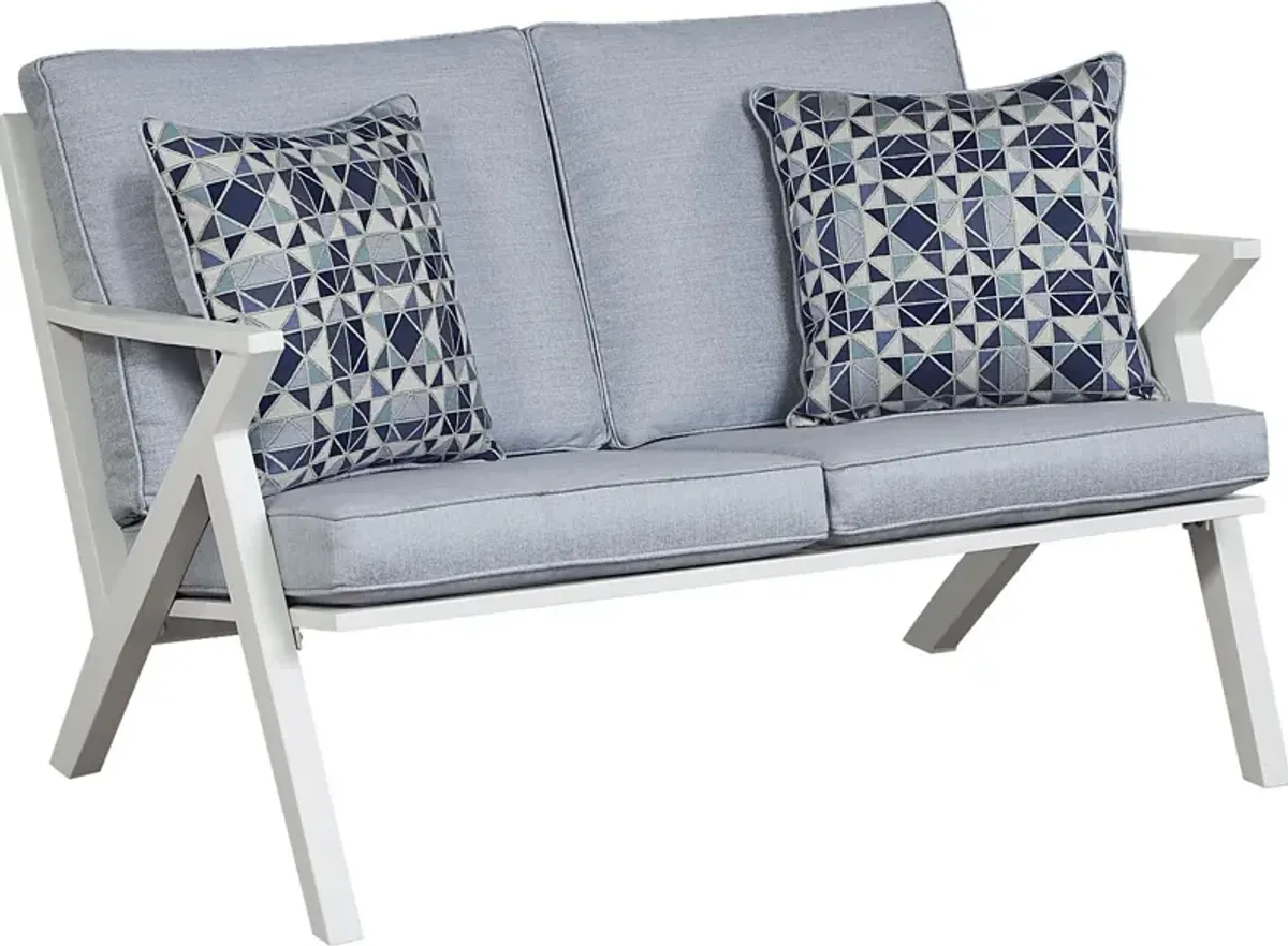 Acadia White Outdoor Loveseat with Hydra Cushions