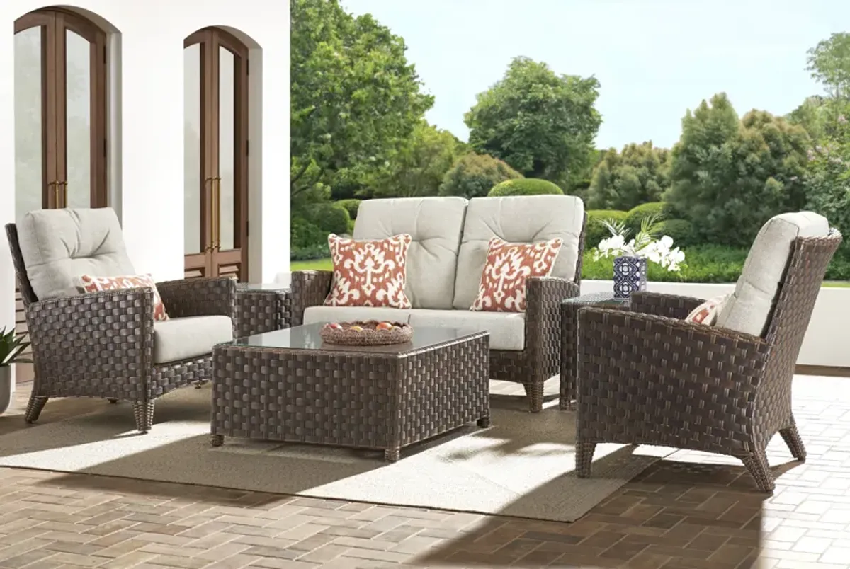 Mantra Brown 4 Pc Outdoor Loveseat Seating Set with Ash Cushions