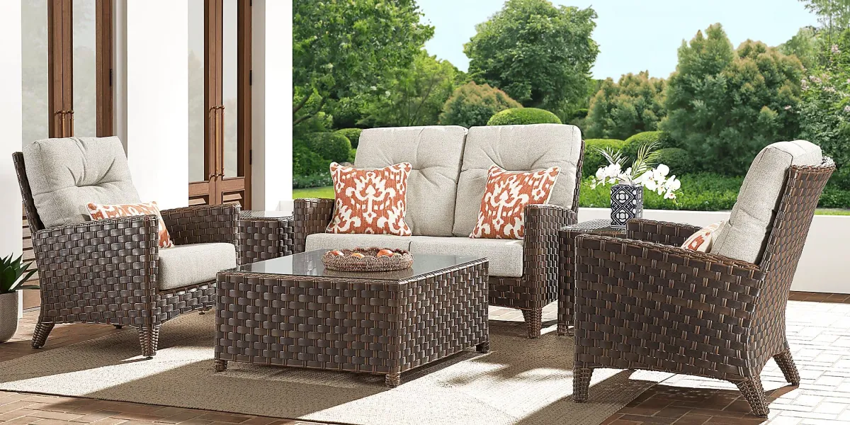 Mantra Brown 4 Pc Outdoor Loveseat Seating Set with Ash Cushions
