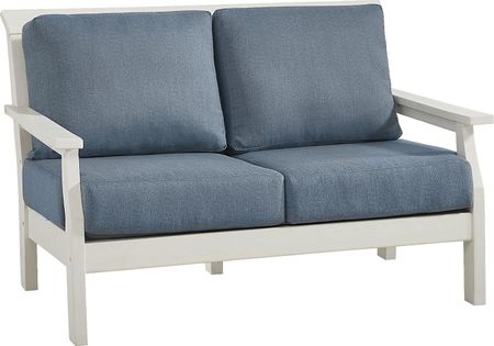 Eastlake White Outdoor Loveseat with Agean Cushions