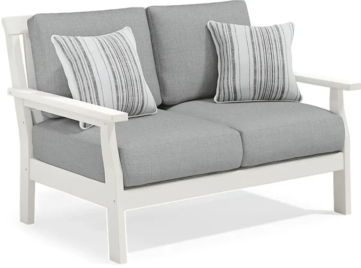 Eastlake White Outdoor Loveseat with Pewter Cushions