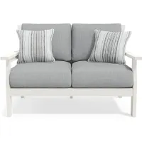 Eastlake White Outdoor Loveseat with Pewter Cushions