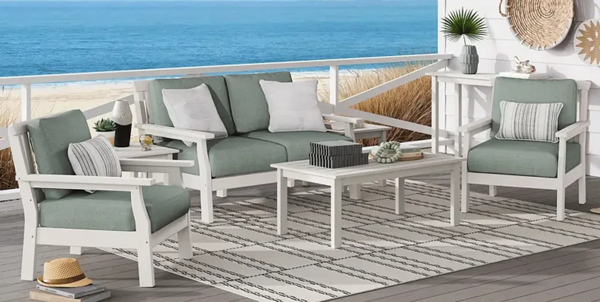 Eastlake White Outdoor Loveseat with Jade Cushions