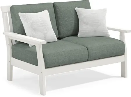 Eastlake White Outdoor Loveseat with Jade Cushions
