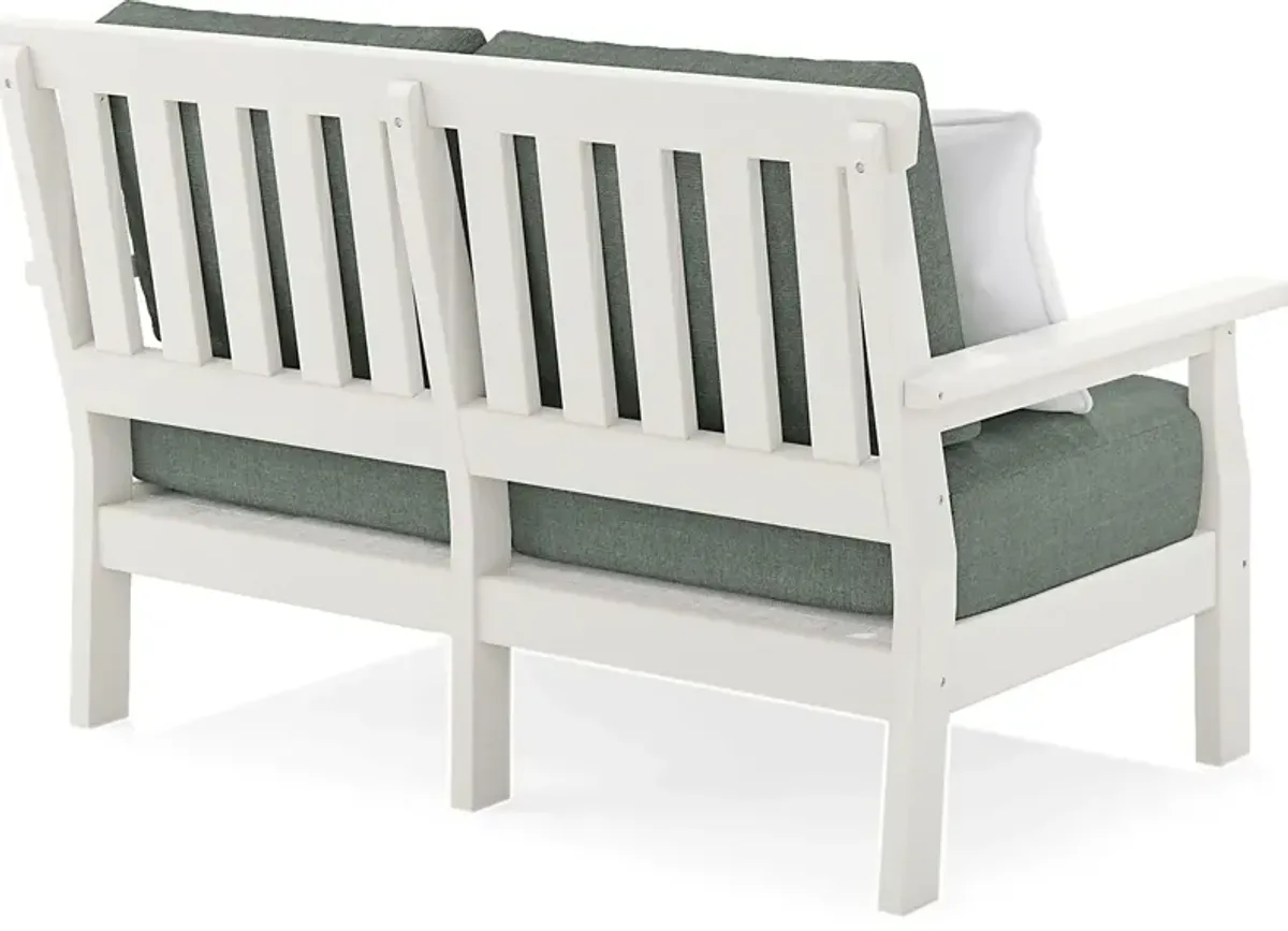 Eastlake White Outdoor Loveseat with Jade Cushions