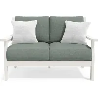 Eastlake White Outdoor Loveseat with Jade Cushions