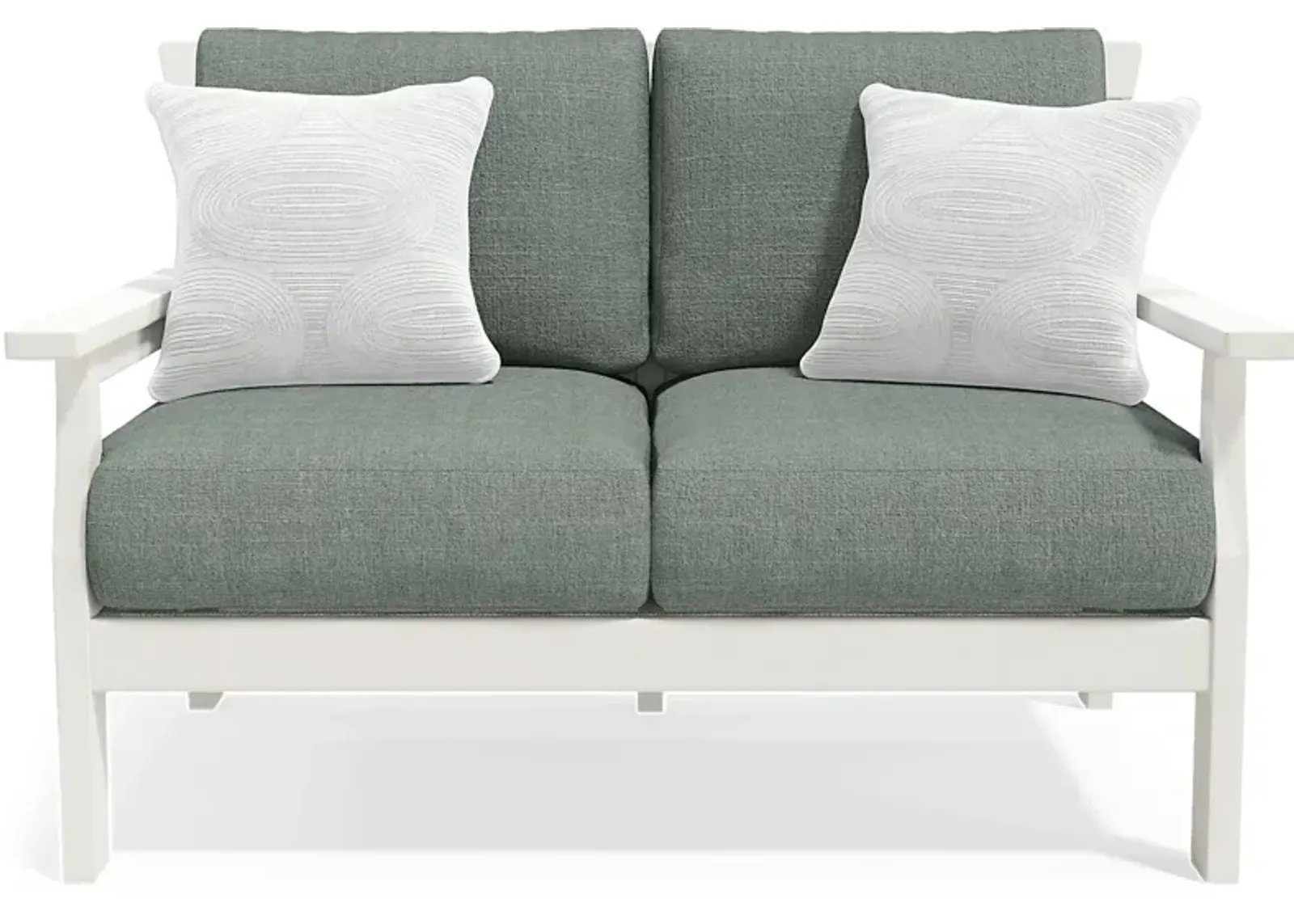 Eastlake White Outdoor Loveseat with Jade Cushions