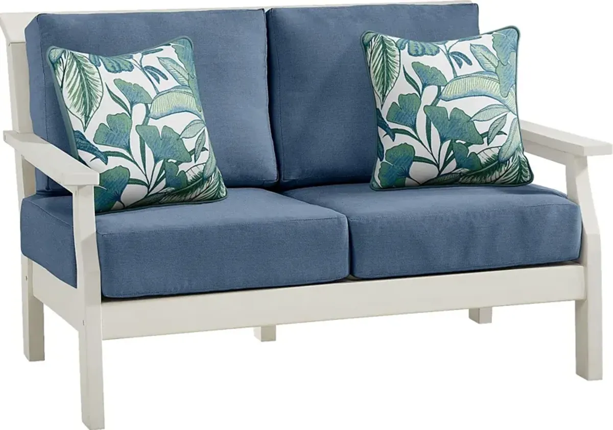 Eastlake White Outdoor Loveseat with Blueberry Cushions