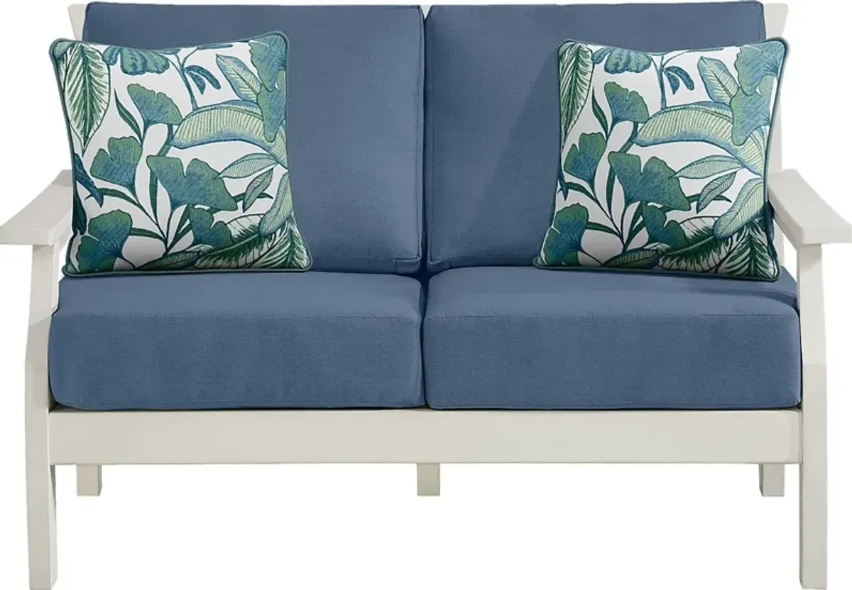 Eastlake White Outdoor Loveseat with Blueberry Cushions