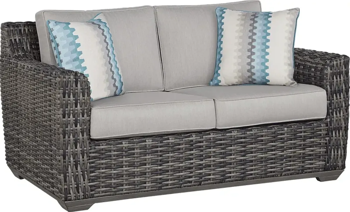 Montecello Gray Outdoor Loveseat with Silver Cushions