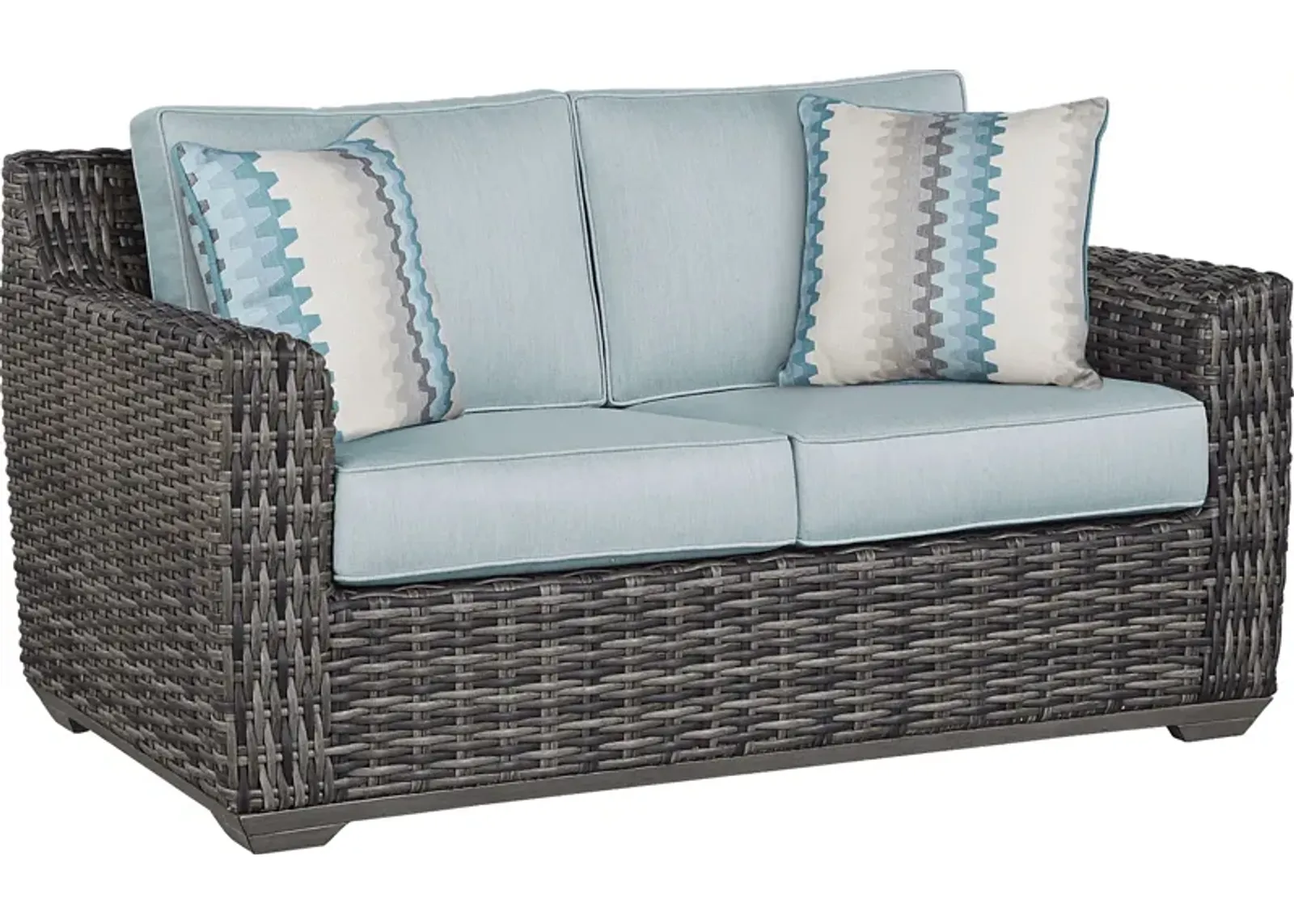 Montecello Gray Outdoor Loveseat with Mist Cushions