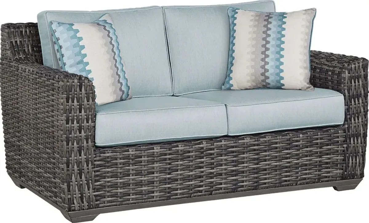 Montecello Gray Outdoor Loveseat with Mist Cushions