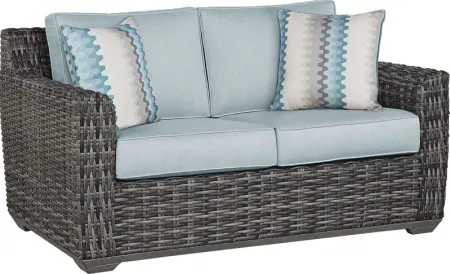Montecello Gray Outdoor Loveseat with Mist Cushions