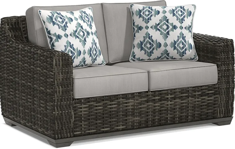 Montecello Gray Outdoor Loveseat with Silver Cushions