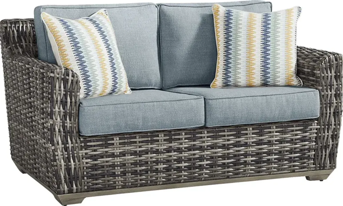 Montecello Gray Outdoor Loveseat with Azure Cushions