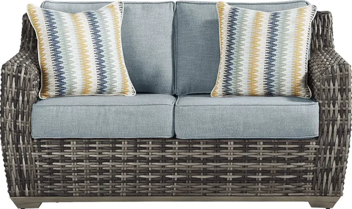 Montecello Gray Outdoor Loveseat with Azure Cushions