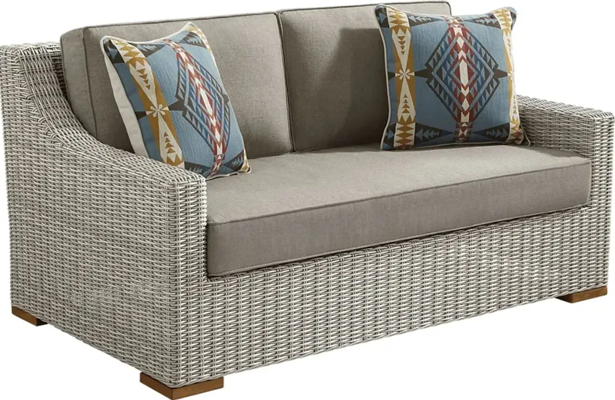 Patmos Gray Outdoor Loveseat with Mushroom Cushions