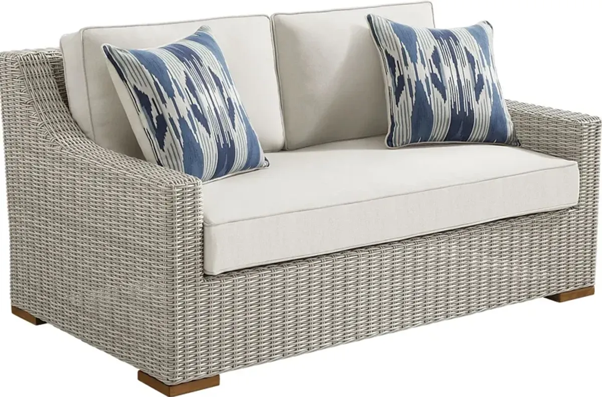 Patmos Gray Outdoor Loveseat with Linen Cushions