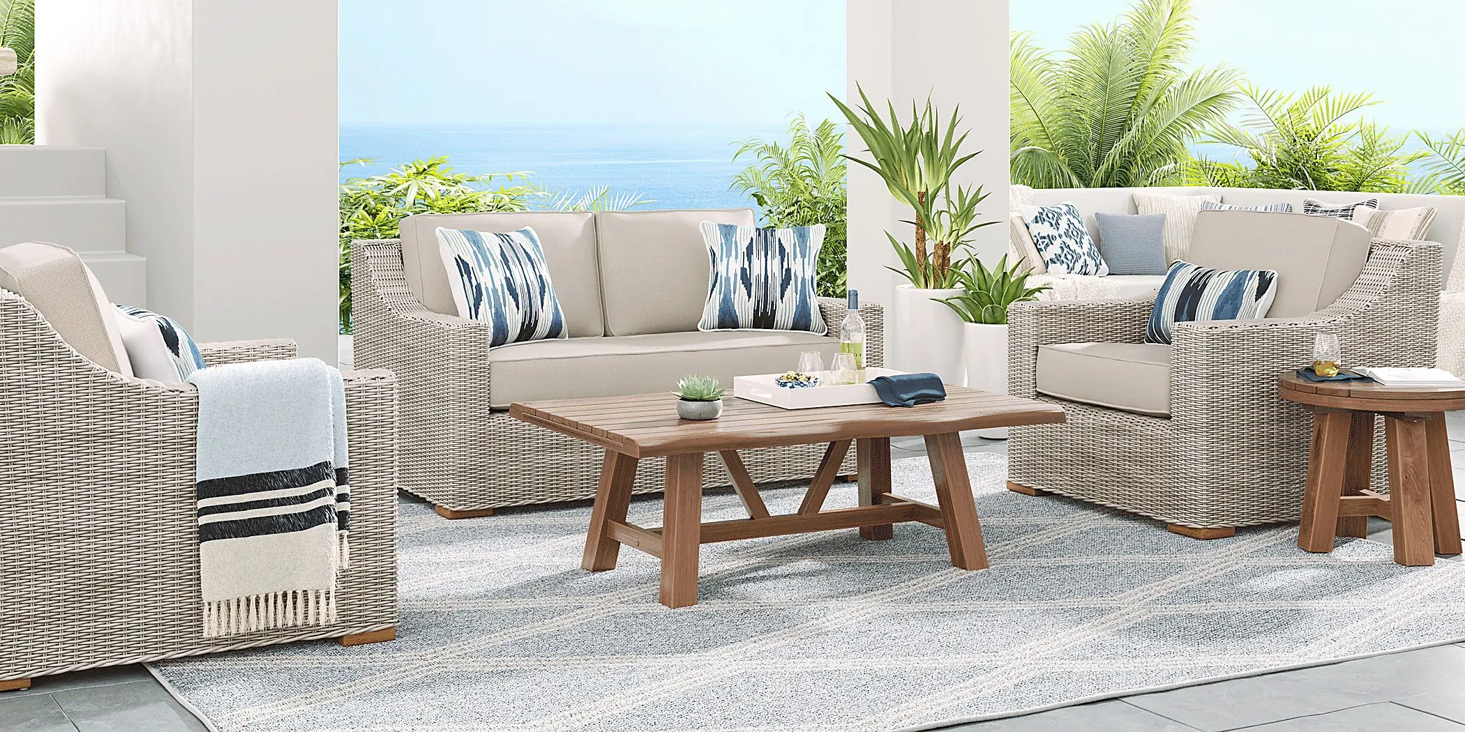 Patmos Gray Outdoor Loveseat with Linen Cushions