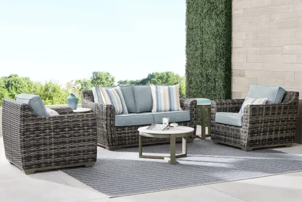 Montecello Gray 4 Pc Outdoor Loveseat Seating Set with Azure Cushions