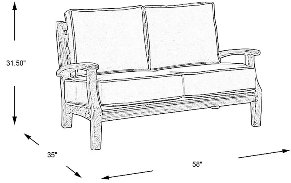 Pleasant Bay Teak Outdoor Loveseat with Indigo Cushions