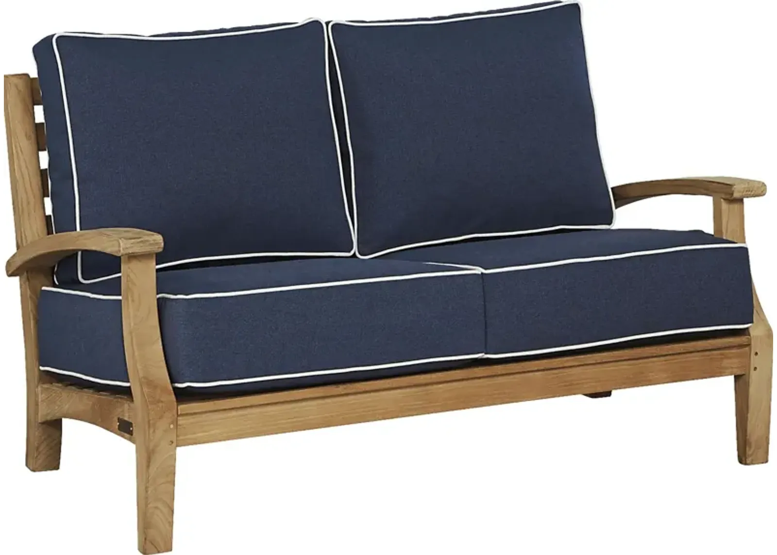 Pleasant Bay Teak Outdoor Loveseat with Indigo Cushions