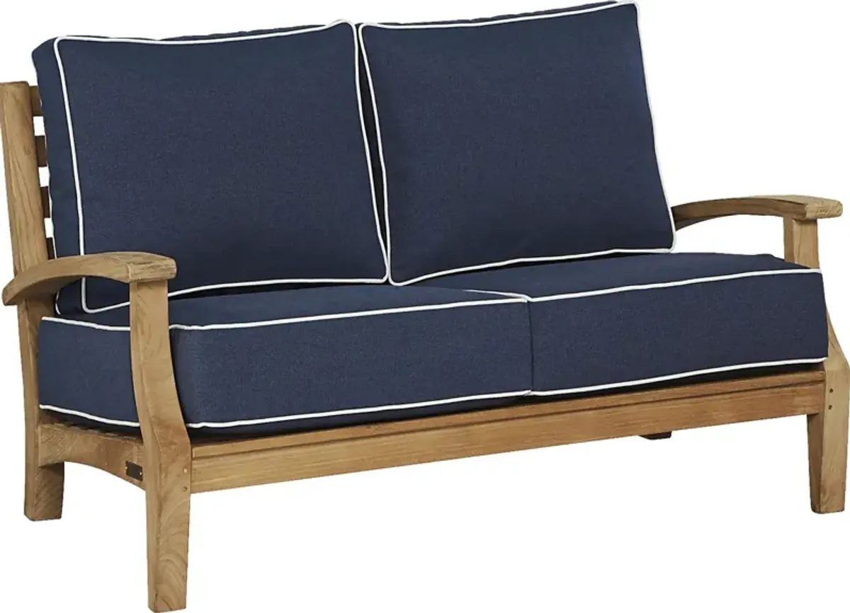 Pleasant Bay Teak Outdoor Loveseat with Indigo Cushions