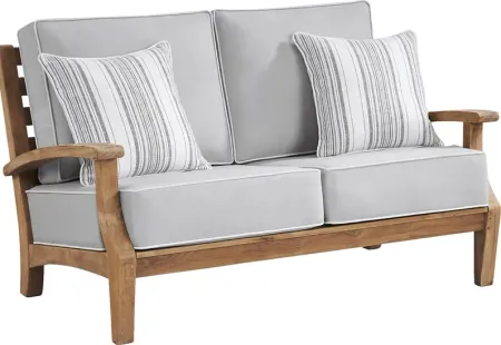 Pleasant Bay Teak Outdoor Loveseat with Pewter Cushions