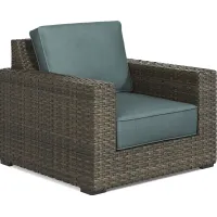Rialto Brown Outdoor Chair with Aqua Cushions
